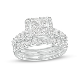 Previously Owned - 2.00 CT. T.W. Quad Princess-Cut Diamond Frame Bridal Set in 14K White Gold