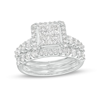 Previously Owned - 2.00 CT. T.W. Quad Princess-Cut Diamond Frame Bridal Set in 14K White Gold