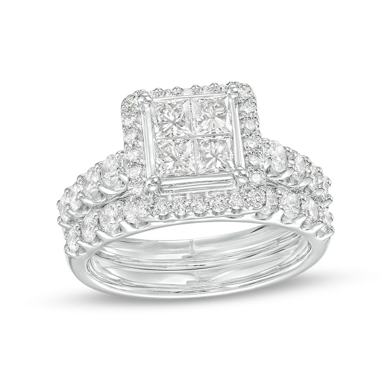 Previously Owned - 2.00 CT. T.W. Quad Princess-Cut Diamond Frame Bridal Set in 14K White Gold|Peoples Jewellers