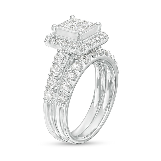 Previously Owned - 2.00 CT. T.W. Quad Princess-Cut Diamond Frame Bridal Set in 14K White Gold