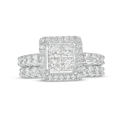 Previously Owned - 2.00 CT. T.W. Quad Princess-Cut Diamond Frame Bridal Set in 14K White Gold