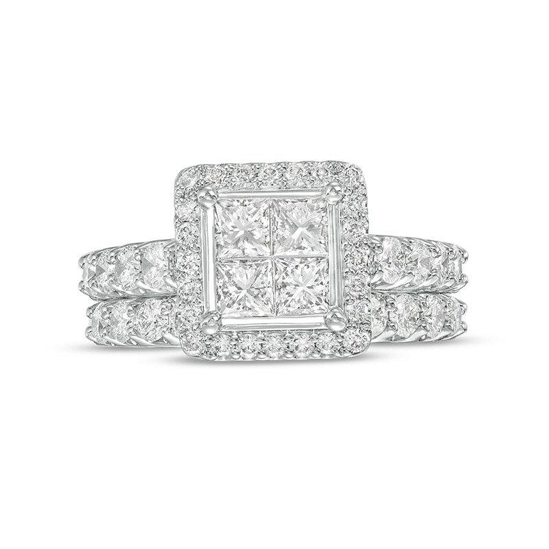 Previously Owned - 2.00 CT. T.W. Quad Princess-Cut Diamond Frame Bridal Set in 14K White Gold|Peoples Jewellers