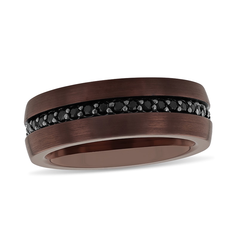 Previously Owned - Men's Black Sapphire Inlay Brushed Wedding Band in Tungsten with Brown Ion-Plate (1 Line)|Peoples Jewellers