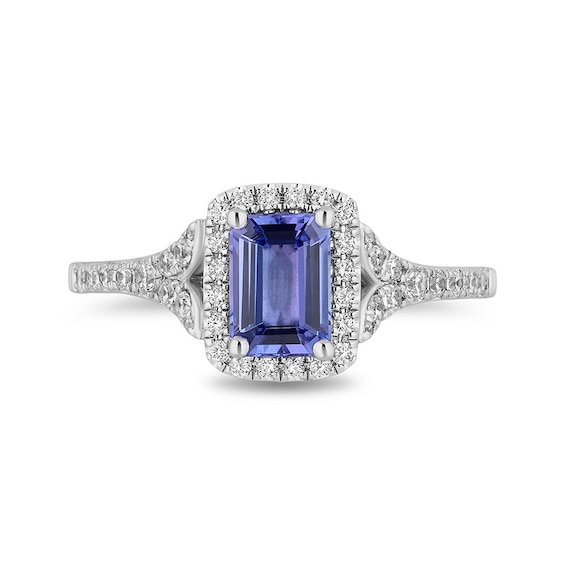 Previously Owned - Enchanted Disney Ariel Tanzanite and 0.37 CT. T.W. Diamond Frame Engagement Ring in 14K White Gold