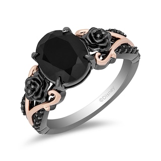 Previously Owned - Enchanted Disney Villains Maleficent Onyx and Diamond Ring in Sterling Silver and 10K Rose Gold