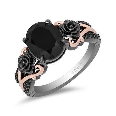 Previously Owned - Enchanted Disney Villains Maleficent Onyx and Diamond Ring in Sterling Silver and 10K Rose Gold