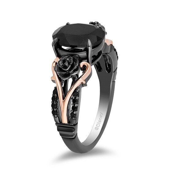 Previously Owned - Enchanted Disney Villains Maleficent Onyx and Diamond Ring in Sterling Silver and 10K Rose Gold