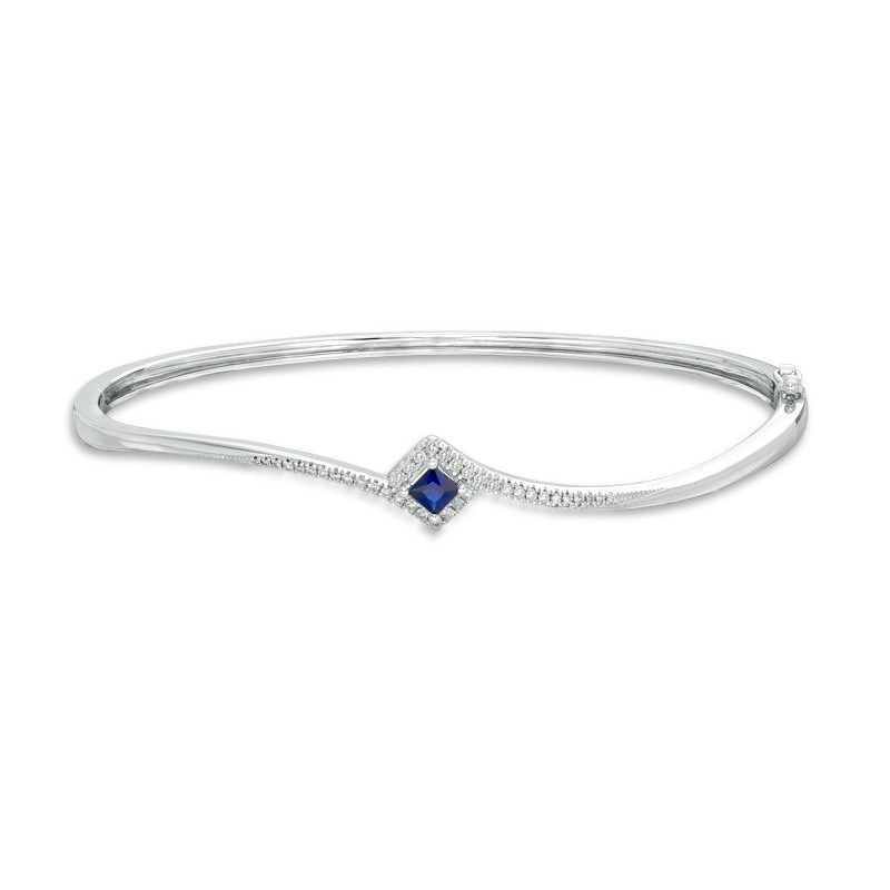 Previously Owned - Vera Wang Love Collection Blue Sapphire and 0.18 CT. T.W. Diamond Bypass Bangle in Sterling Silver|Peoples Jewellers