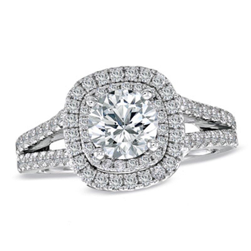 Previously Owned - Vera Wang Love Collection 1.95 CT. T.W. Diamond Frame Split Shank Engagement Ring in 14K White Gold