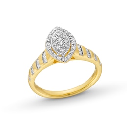 0.085 CT. T.W. Marquise Multi-Diamond Frame Promise Ring in Sterling Silver with 14K Gold Plate
