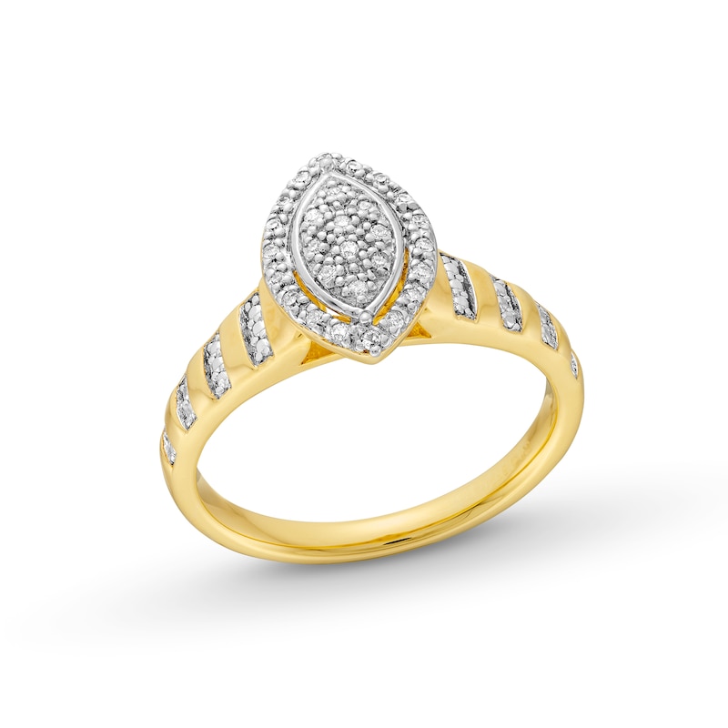 0.085 CT. T.W. Marquise Multi-Diamond Frame Promise Ring in Sterling Silver with 14K Gold Plate|Peoples Jewellers
