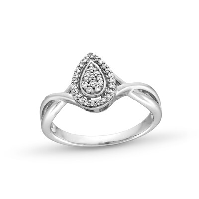 0.115 CT. T.W. Pear-Shaped Multi-Diamond Frame Twist Shank Promise Ring in Sterling Silver