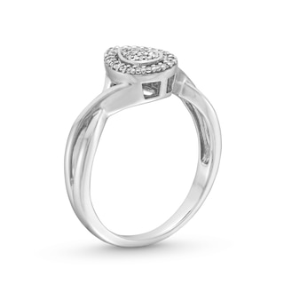 0.115 CT. T.W. Pear-Shaped Multi-Diamond Frame Twist Shank Promise Ring in Sterling Silver