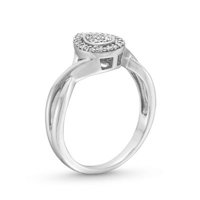 0.115 CT. T.W. Pear-Shaped Multi-Diamond Frame Twist Shank Promise Ring in Sterling Silver