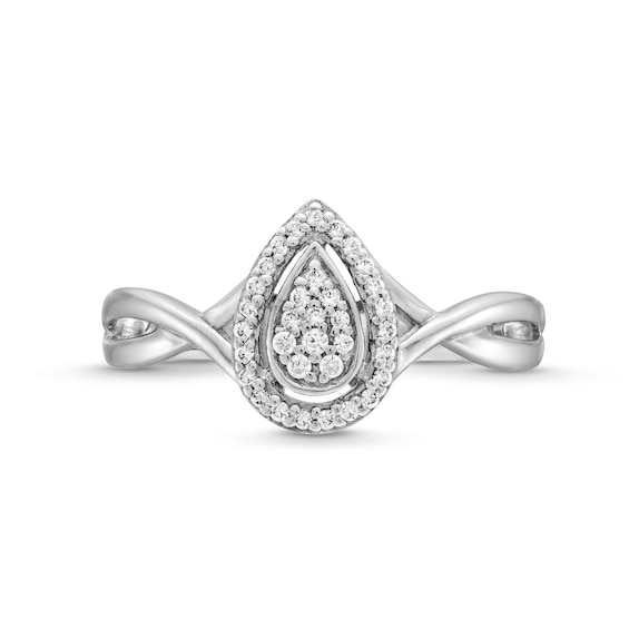 0.115 CT. T.W. Pear-Shaped Multi-Diamond Frame Twist Shank Promise Ring in Sterling Silver