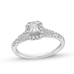 0.49 CT. T.W. Princess-Cut Diamond Cushion-Shaped Frame Engagement Ring in 10K White Gold