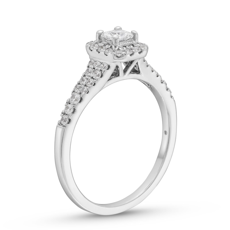 0.49 CT. T.W. Princess-Cut Diamond Cushion-Shaped Frame Engagement Ring in 10K White Gold|Peoples Jewellers