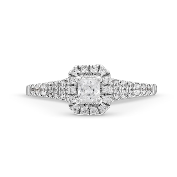 0.49 CT. T.W. Princess-Cut Diamond Cushion-Shaped Frame Engagement Ring in 10K White Gold