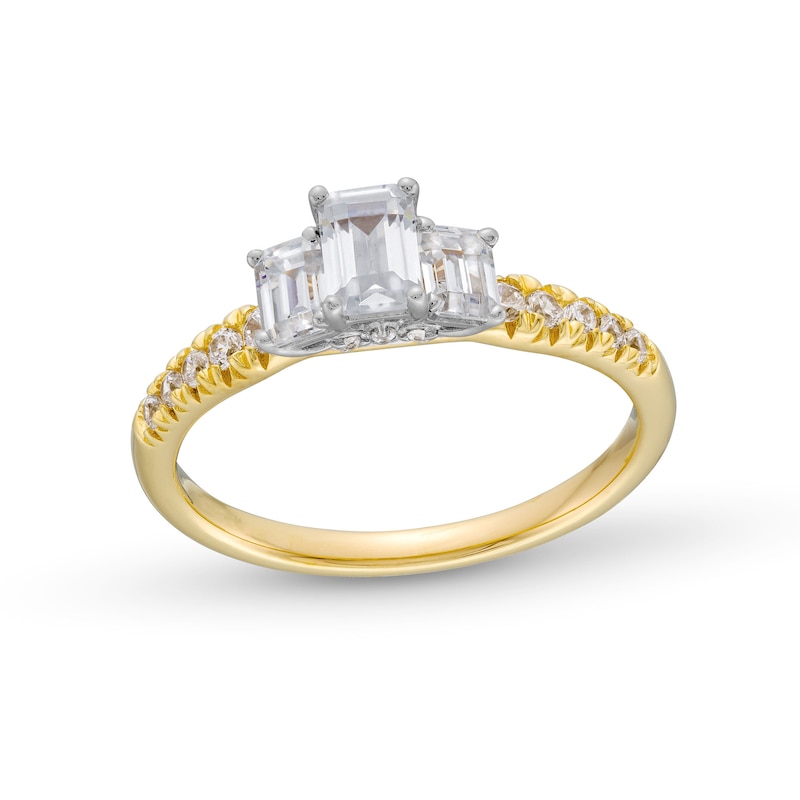 1.00 CT. T.W. Emerald-Cut Diamond Past Present Future® Engagement Ring in 14K Gold|Peoples Jewellers