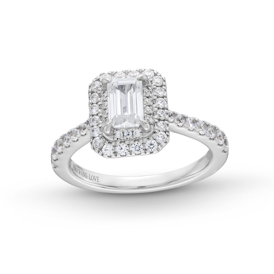 Vera Wang Love Collection 1.29 CT. T.W. Emerald-Cut Diamond Double Frame Engagement Ring in 14K White Gold