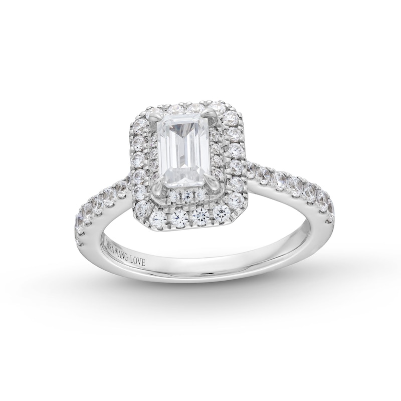 Vera Wang Love Collection 1.29 CT. T.W. Emerald-Cut Diamond Double Frame Engagement Ring in 14K White Gold|Peoples Jewellers