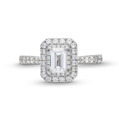 Vera Wang Love Collection 1.29 CT. T.W. Emerald-Cut Diamond Double Frame Engagement Ring in 14K White Gold