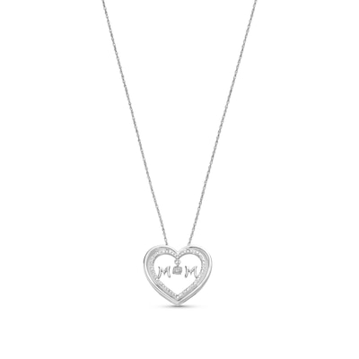 Unstoppable Love™ 0.05 CT. T.W. Diamond Double Heart "MOM" Pendant in Sterling Silver