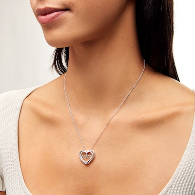 Unstoppable Love™ 0.05 CT. T.W. Diamond Double Heart "MOM" Pendant in Sterling Silver