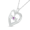 4.0mm Amethyst and White Lab-Created Sapphire "MOM" Heart Pendant in Sterling Silver