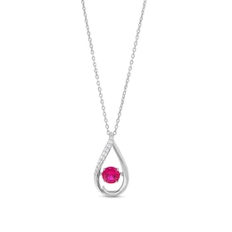 Unstoppable Love™ 6.0mm Lab-Created Ruby and White Lab-Created Sapphire Teardrop Pendant in Sterling Silver