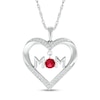 4.0mm Lab-Created Ruby and White Lab-Created Sapphire "MOM" Heart Pendant in Sterling Silver