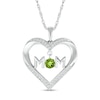 4.0mm Peridot and White Lab-Created Sapphire "MOM" Heart Pendant in Sterling Silver