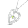 4.0mm Peridot and White Lab-Created Sapphire "MOM" Heart Pendant in Sterling Silver