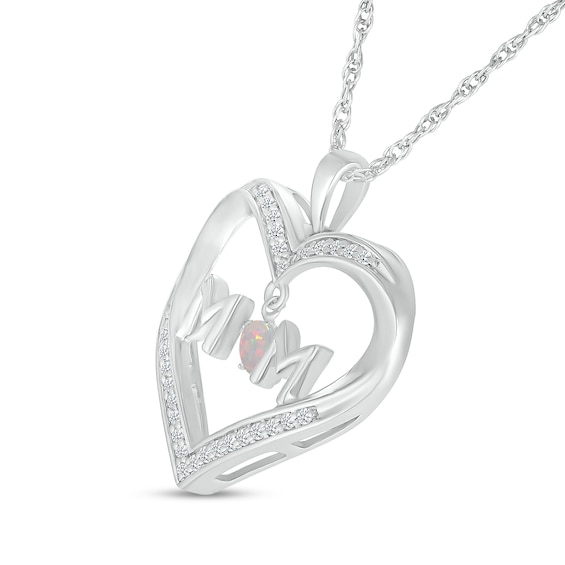 4.0mm Lab-Created Opal and White Lab-Created Sapphire "MOM" Heart Pendant in Sterling Silver