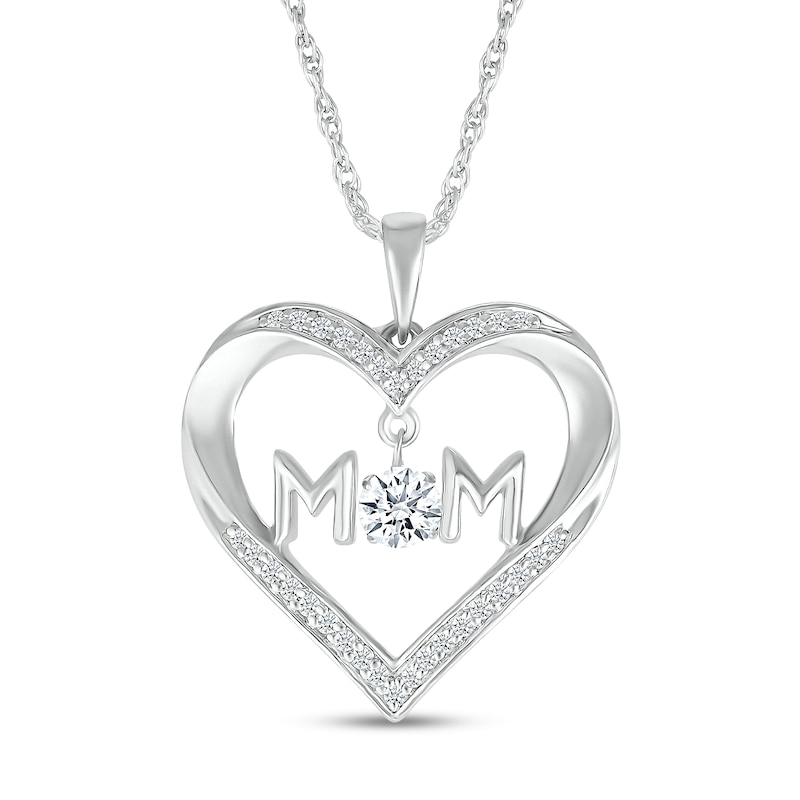 Main Image 1 of 4.0mm White Lab-Created Sapphire &quot;MOM&quot; Heart Pendant in Sterling Silver