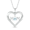 4.0mm Aquamarine and White Lab-Created Sapphire "MOM" Heart Pendant in Sterling Silver