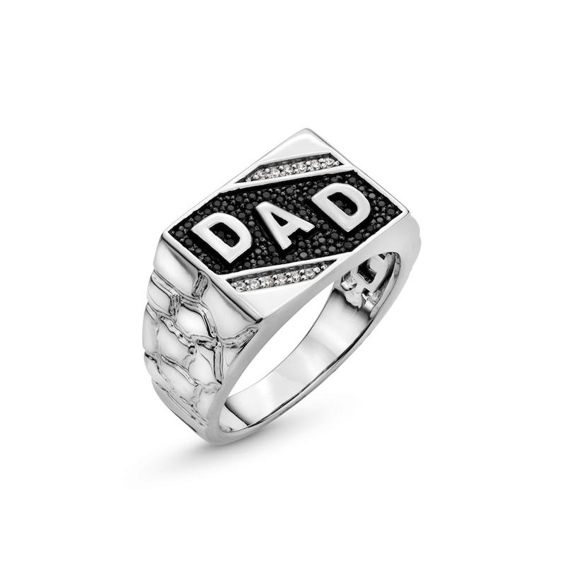 0.25 CT. T.W. Black and White Diamond Slant "DAD" Rectangle-Top Nugget Ring in Sterling Silver|Peoples Jewellers