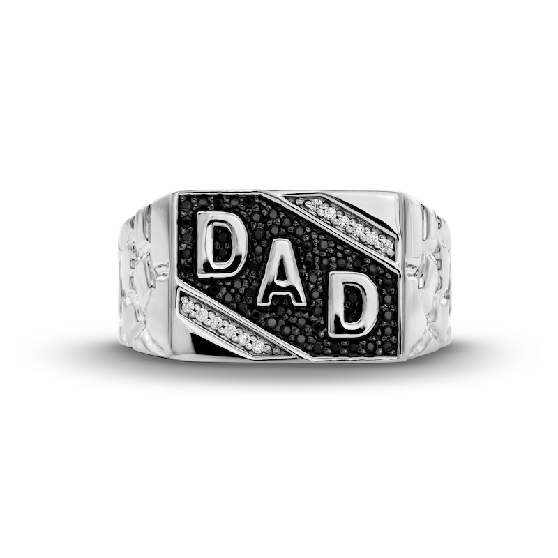 0.25 CT. T.W. Black and White Diamond Slant "DAD" Rectangle-Top Nugget Ring in Sterling Silver