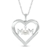 4.0mm Freshwater Cultured Pearl and White Lab-Created Sapphire "MOM" Heart Pendant in Sterling Silver