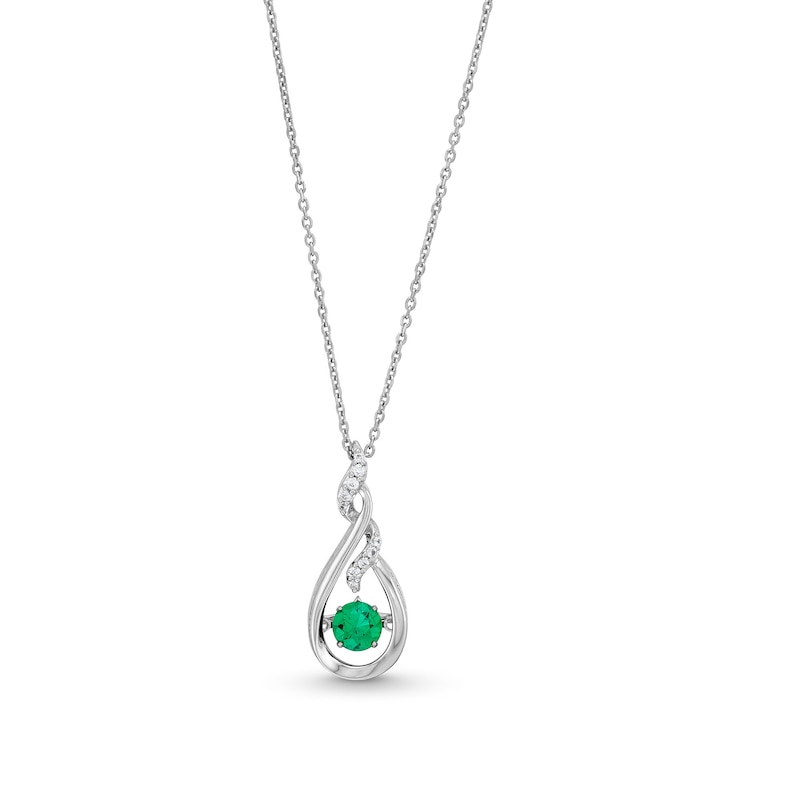 Unstoppable Love™ 5.0mm Lab-Created Emerald and White Lab-Created Sapphire Twist Teardrop Pendant in Sterling Silver|Peoples Jewellers