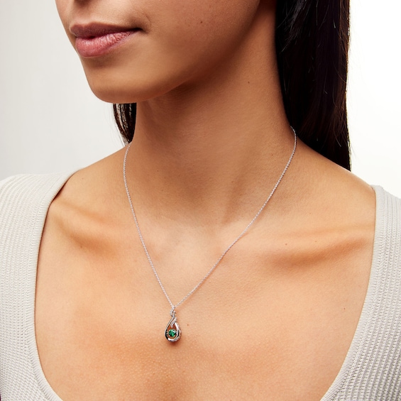 Unstoppable Love™ 5.0mm Lab-Created Emerald and White Lab-Created Sapphire Twist Teardrop Pendant in Sterling Silver