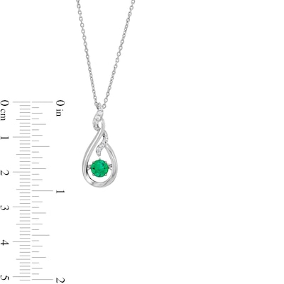 Unstoppable Love™ 5.0mm Lab-Created Emerald and White Lab-Created Sapphire Twist Teardrop Pendant in Sterling Silver