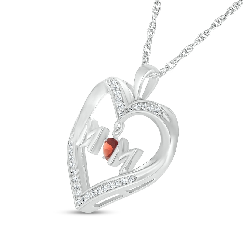 4.0mm Garnet and White Lab-Created Sapphire "MOM" Heart Pendant in Sterling Silver|Peoples Jewellers