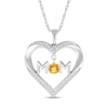 4.0mm Citrine and White Lab-Created Sapphire "MOM" Heart Pendant in Sterling Silver