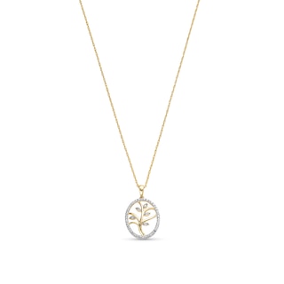 0.08 CT. T.W. Diamond Oval Frame Family Tree Pendant in Sterling Silver with 10K Gold Plate