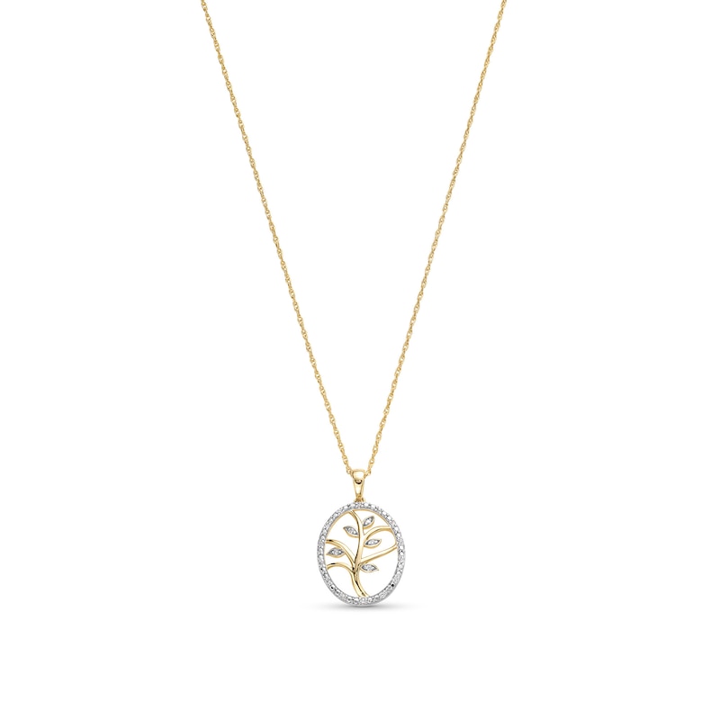 0.08 CT. T.W. Diamond Oval Frame Family Tree Pendant in Sterling Silver with 10K Gold Plate|Peoples Jewellers
