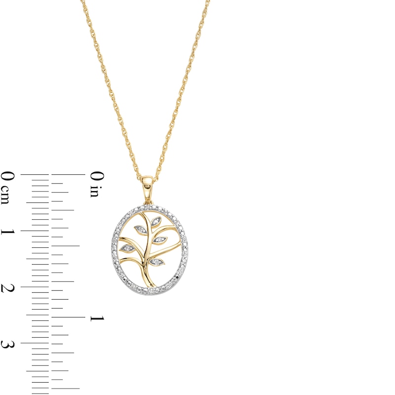 0.08 CT. T.W. Diamond Oval Frame Family Tree Pendant in Sterling Silver with 10K Gold Plate