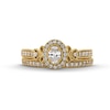 Perfect Fit 0.60 CT. T.W. Oval Certified Lab-Created Diamond Heart-Sides Vintage-Style Bridal Set in 14K Gold (F/SI2)