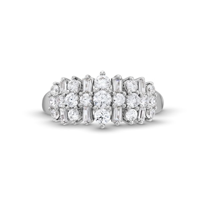 1.00 CT. T.W. Baguette and Round Diamond Alternating Trios Anniversary Band in 10K White Gold