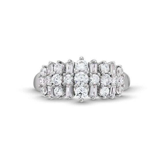 1.00 CT. T.W. Baguette and Round Diamond Alternating Trios Anniversary Band in 10K White Gold